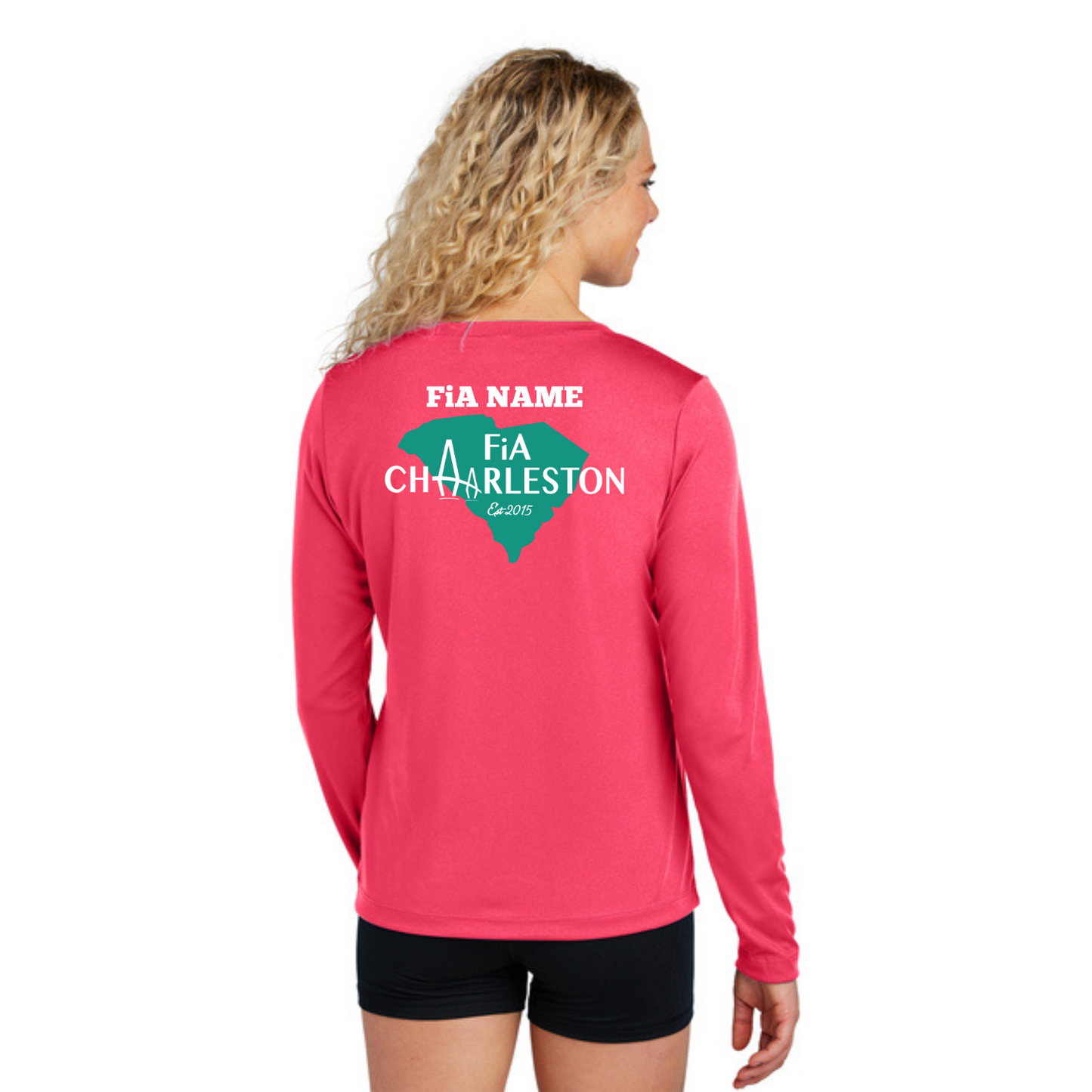 Charleston, SC - NEON PERSONALIZED Sport Tek Long Sleeve Performance V-Neck Tee