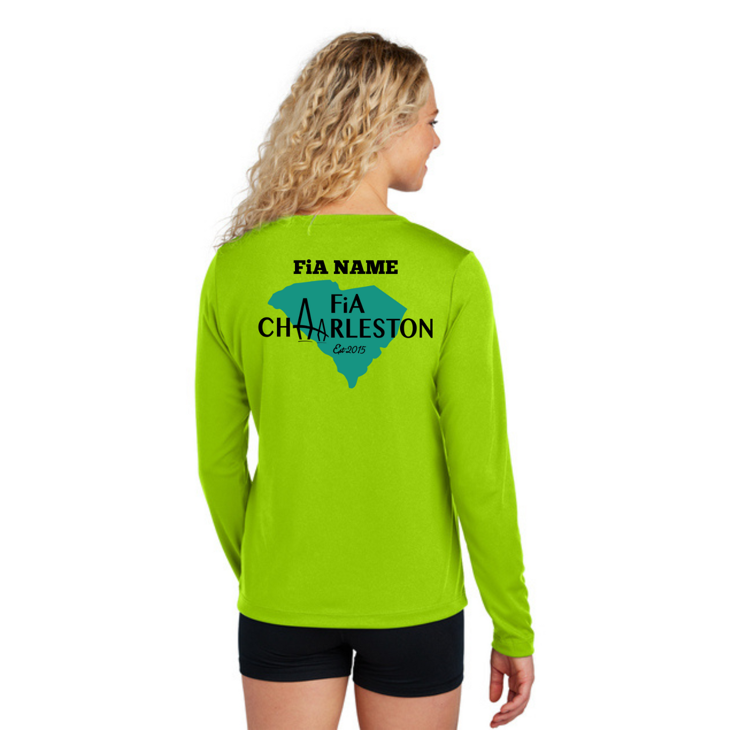 Charleston, SC - NEON PERSONALIZED Sport Tek Long Sleeve Performance V-Neck Tee