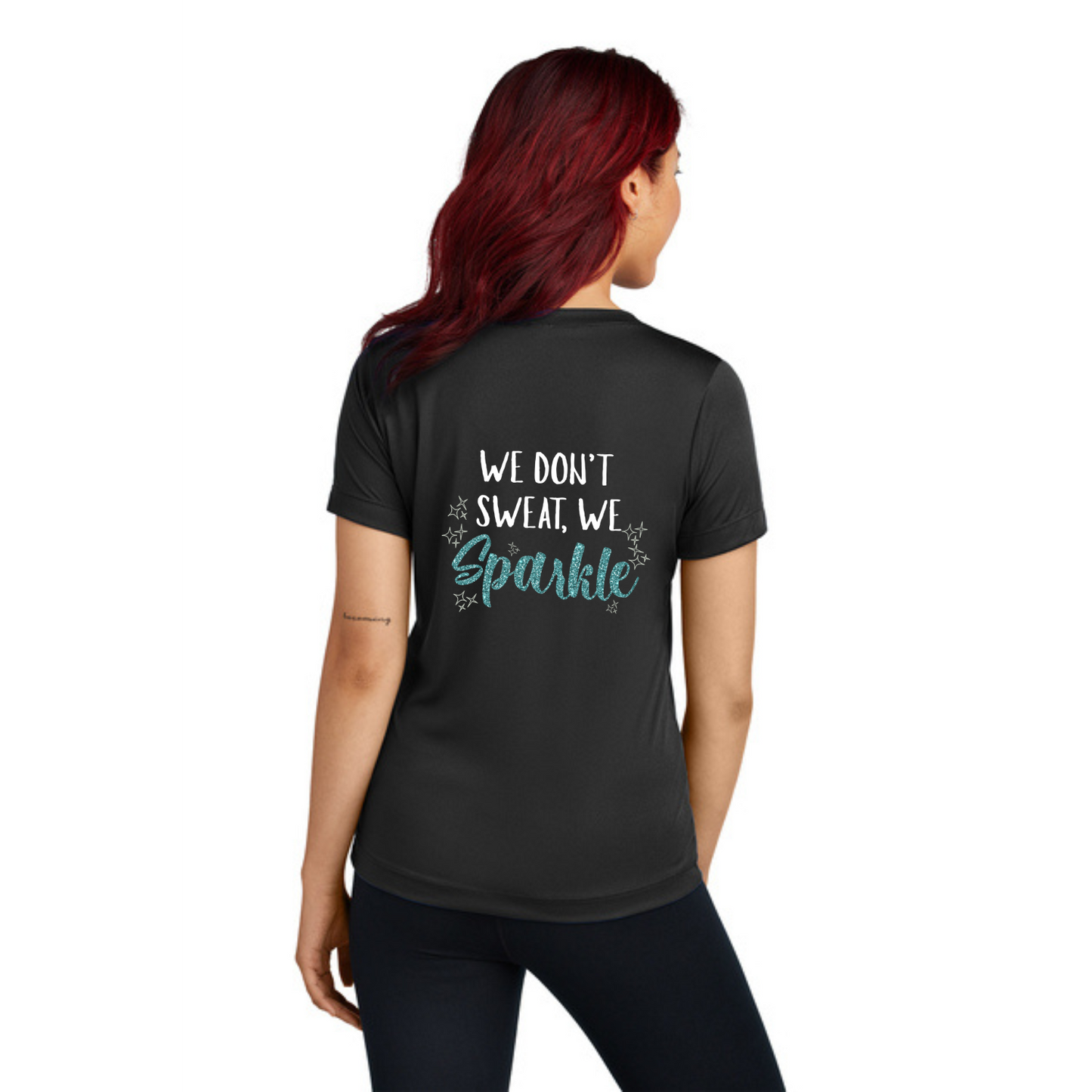We Don't Sweat, We Sparkle - Ladies V-Neck Short Sleeve Performance Tee