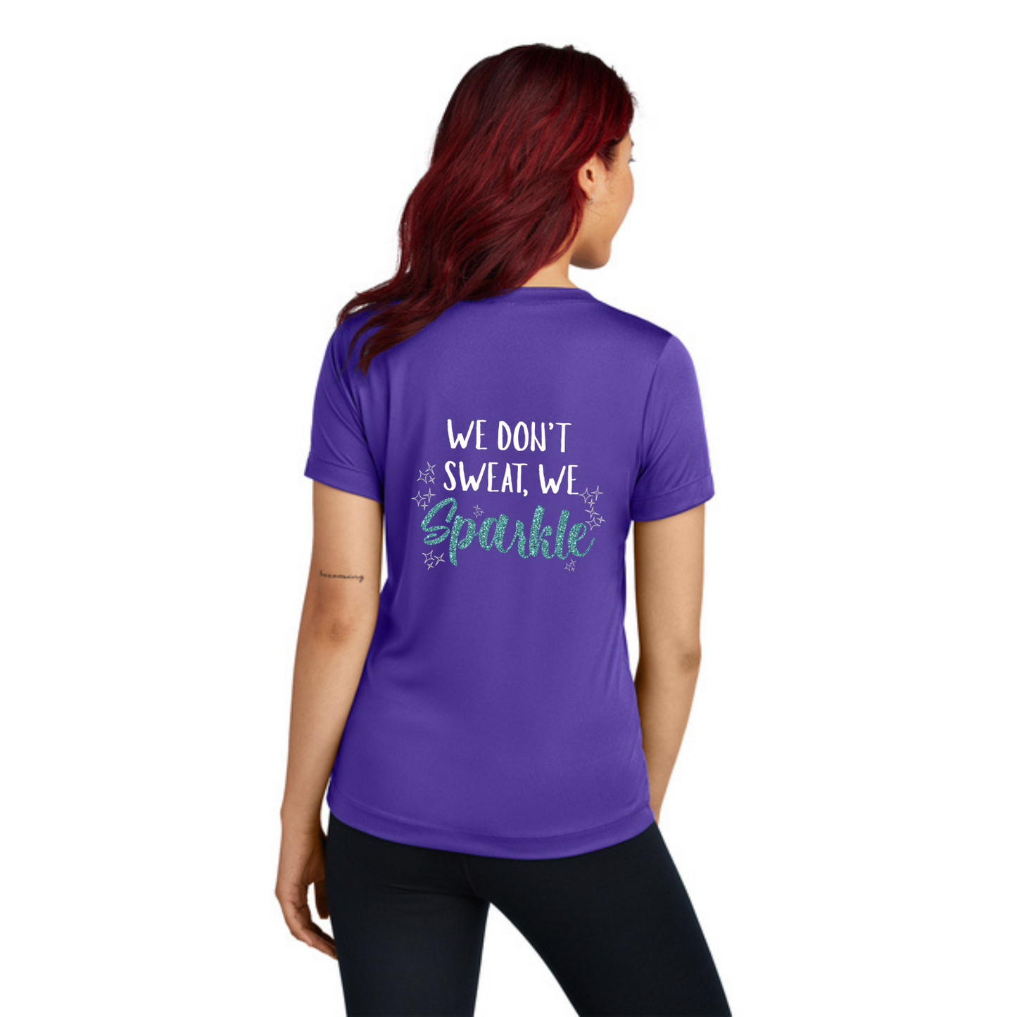 We Don't Sweat, We Sparkle - Ladies V-Neck Short Sleeve Performance Tee