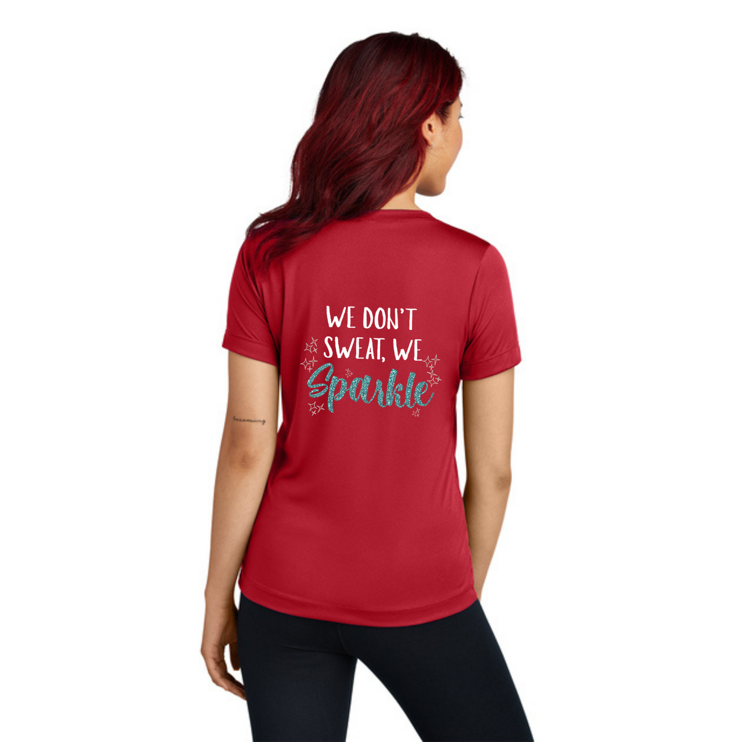 We Don't Sweat, We Sparkle - Ladies V-Neck Short Sleeve Performance Tee
