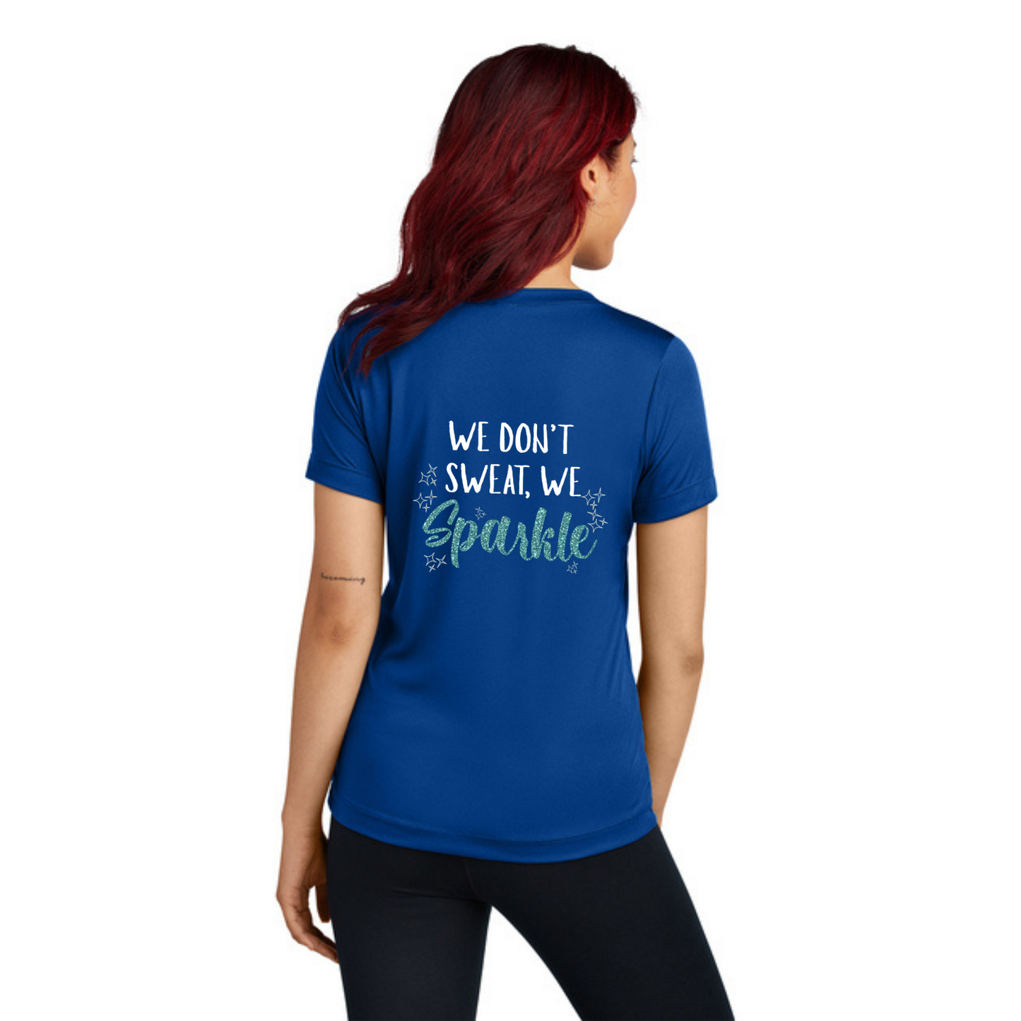 We Don't Sweat, We Sparkle - Ladies V-Neck Short Sleeve Performance Tee
