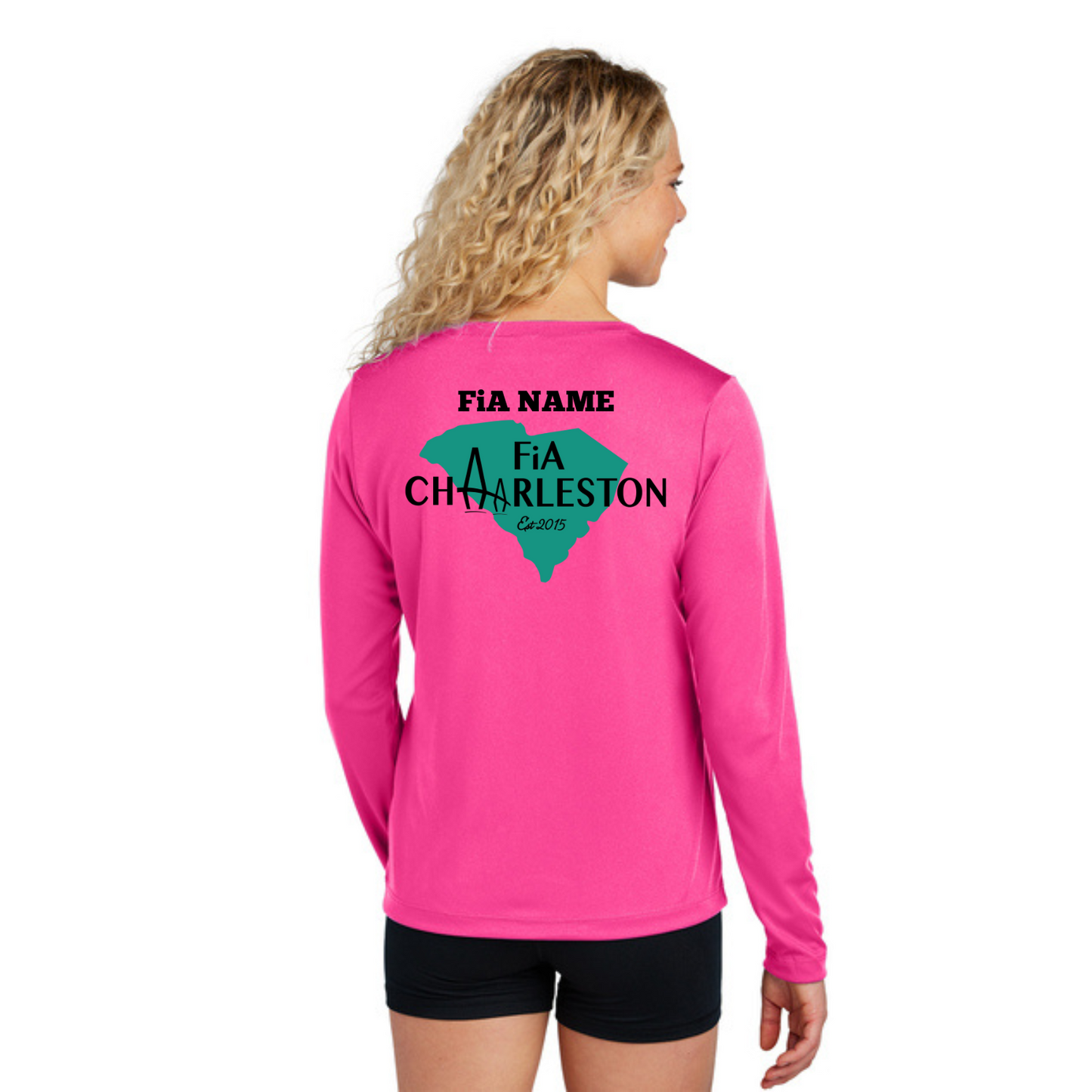 Charleston, SC - NEON PERSONALIZED Sport Tek Long Sleeve Performance V-Neck Tee