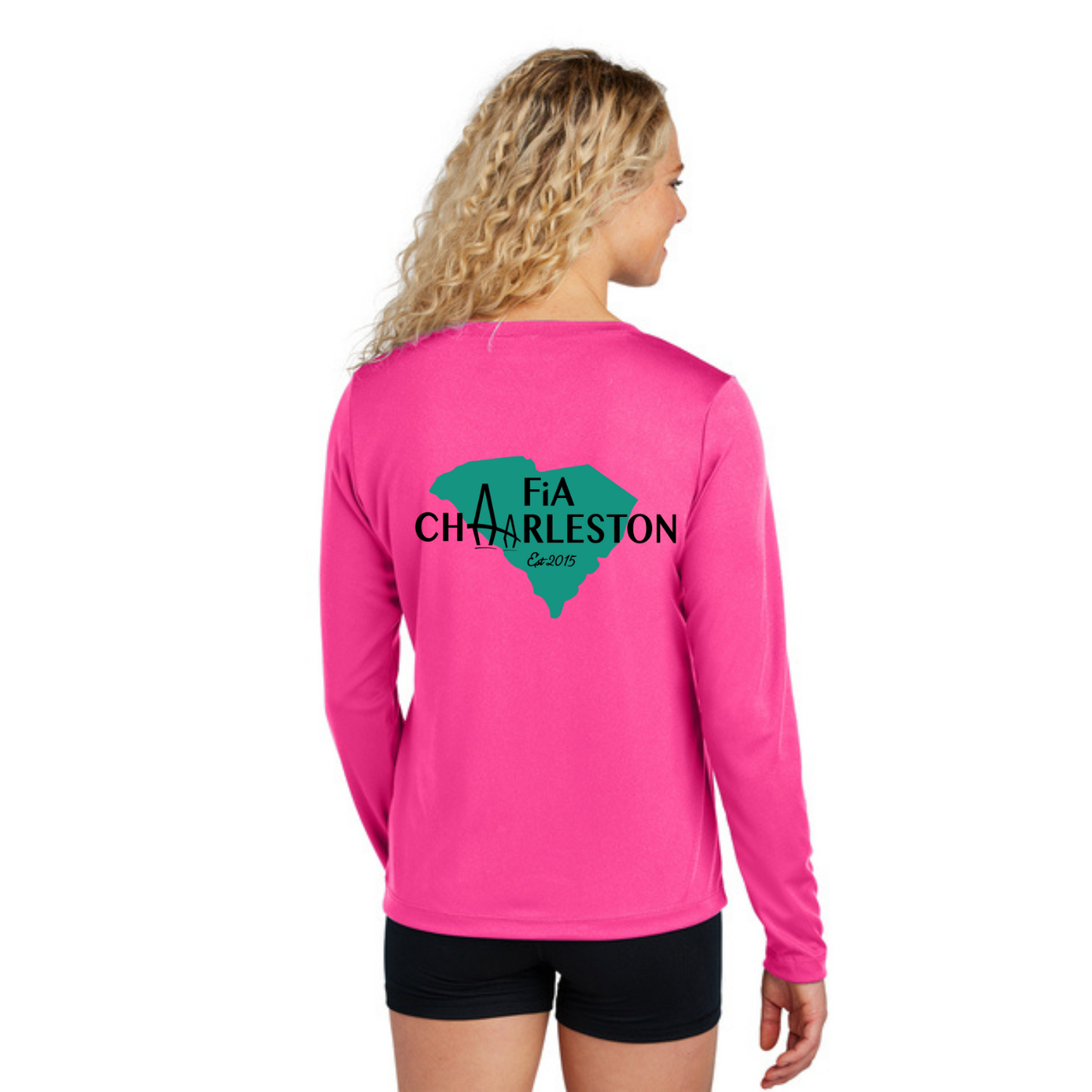 Charleston, SC - NEON Sport Tek Long Sleeve Performance V-Neck Tee