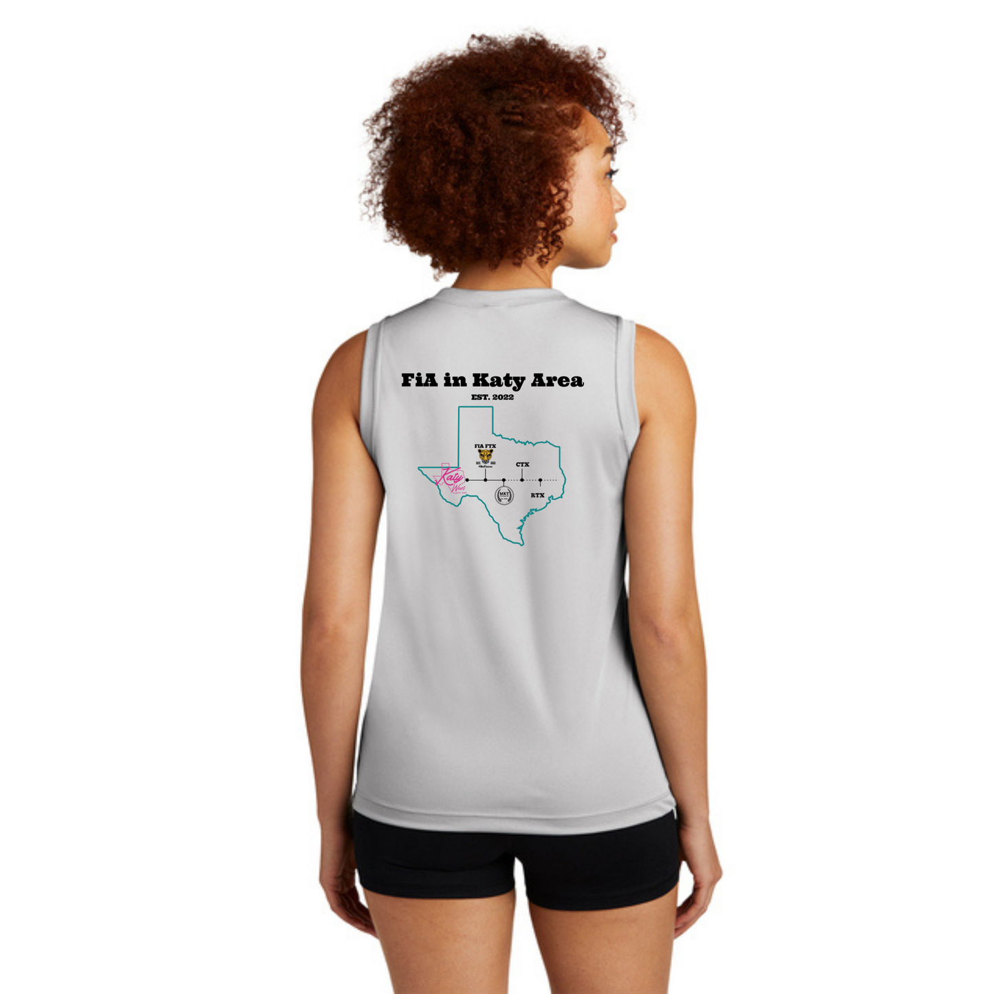 Katy FiA Anniversary - PERSONALIZED Sport Tek Sleeveless Performance V-Neck Tee