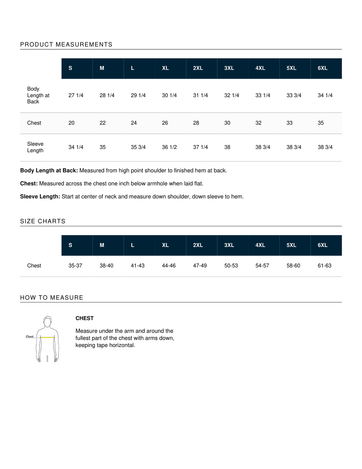 Core Fleece Hooded Sweatshirt official garment measurements and chest size chart in inches