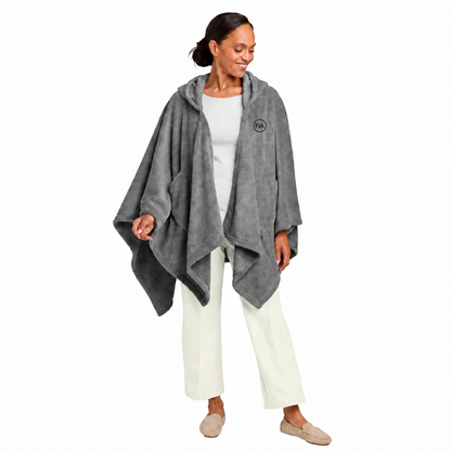 FiA Lifestyle Dream Plush Open Poncho Hoodie in Frost Grey with FiA chest embroidery