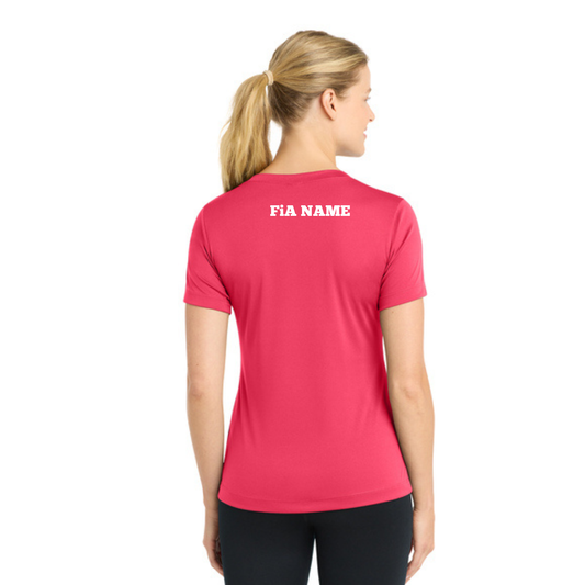 NEON PERSONALIZED Sport Tek V-Neck Short Sleeve Performance Tee.CENTRAL