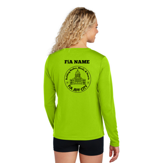 Jeff City - PERSONALIZED NEON Sport Tek Long Sleeve Competitor V-Neck Tee