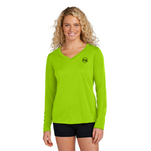 PERSONALIZED NEON Sport Tek Long Sleeve Competitor V-Neck Tee.CENTRAL