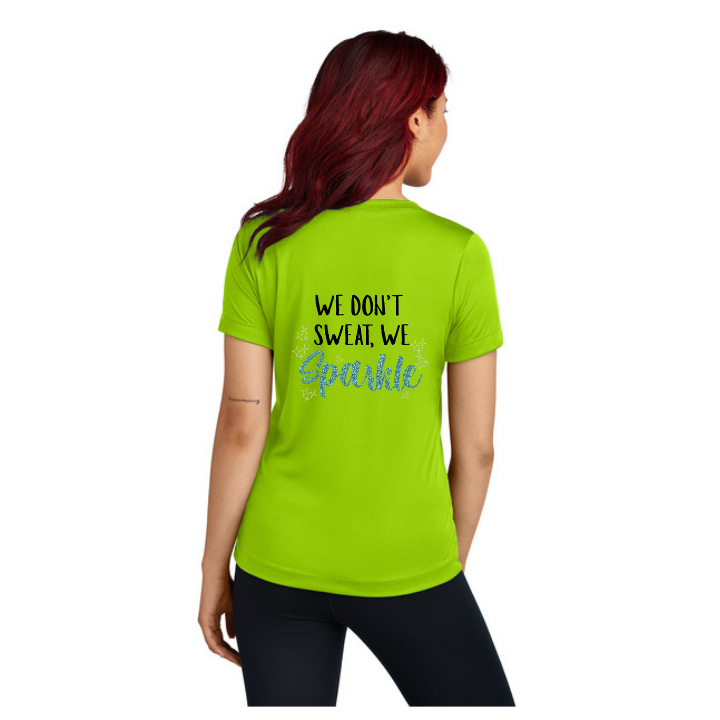 We Don't Sweat, We Sparkle NEON - Sport Tek V-Neck Short Sleeve Performance Tee