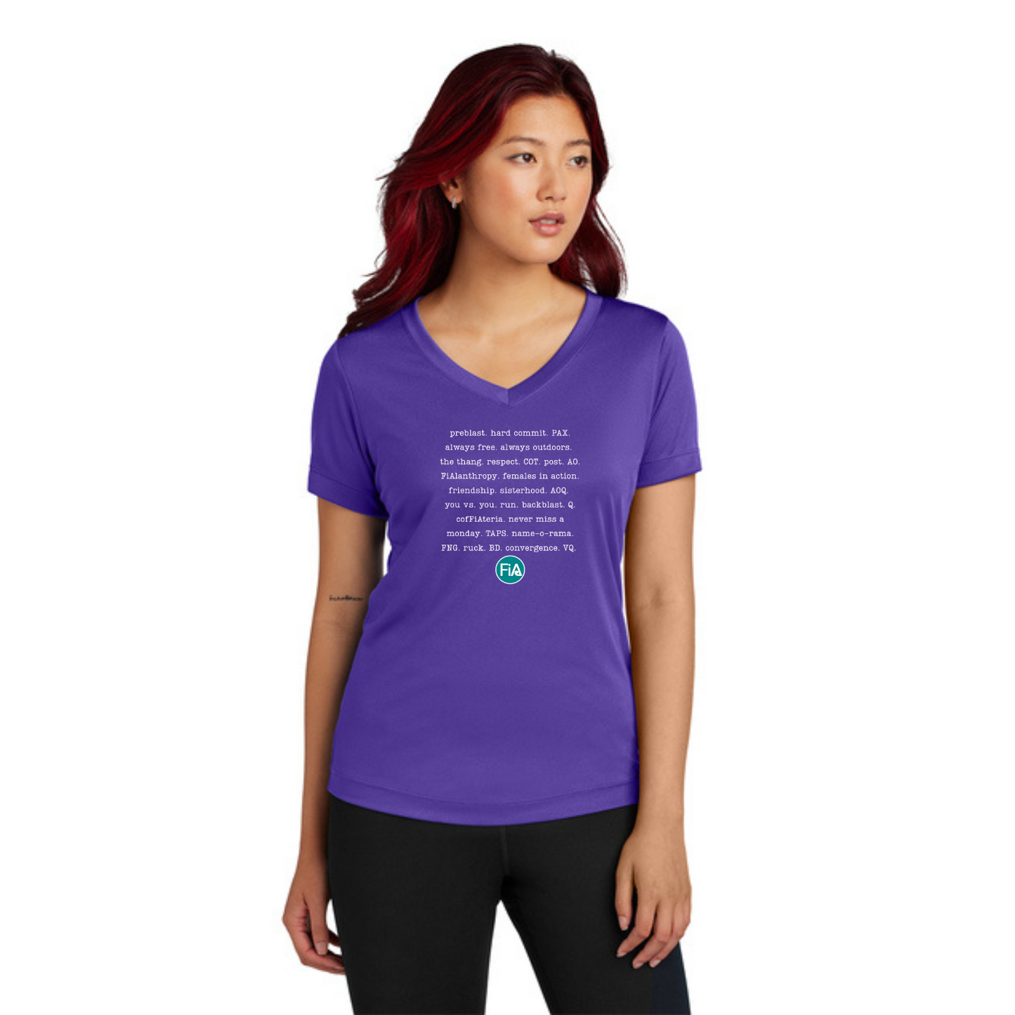 FiA Mode - Ladies V-Neck Short Sleeve Performance Tee