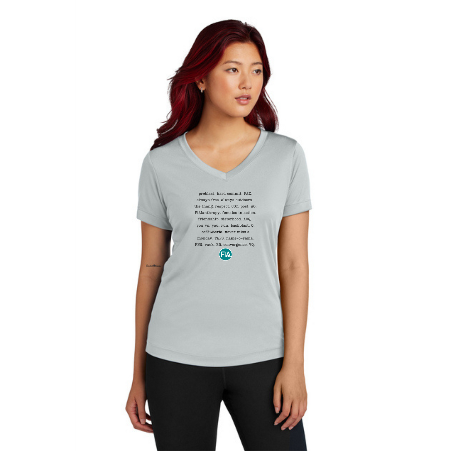 FiA Mode - Ladies V-Neck Short Sleeve Performance Tee