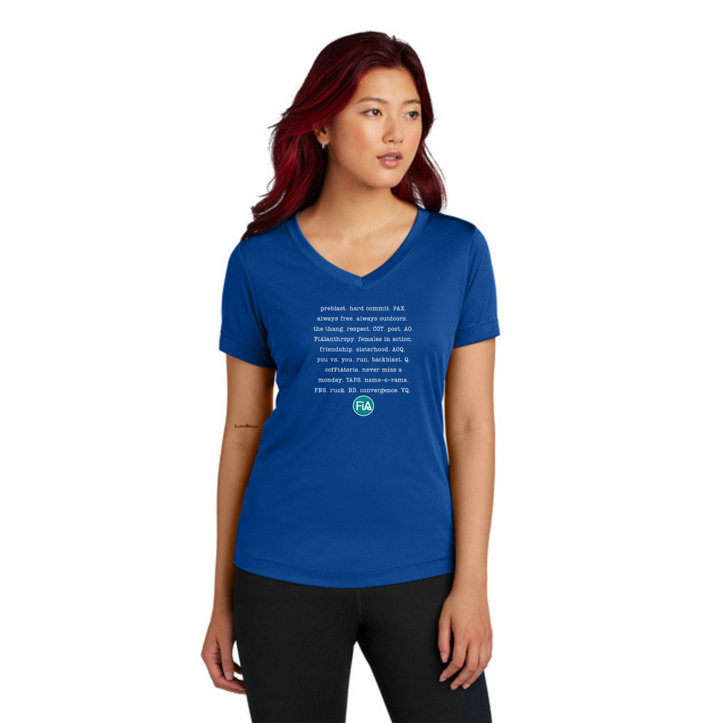 FiA Mode - Ladies V-Neck Short Sleeve Performance Tee