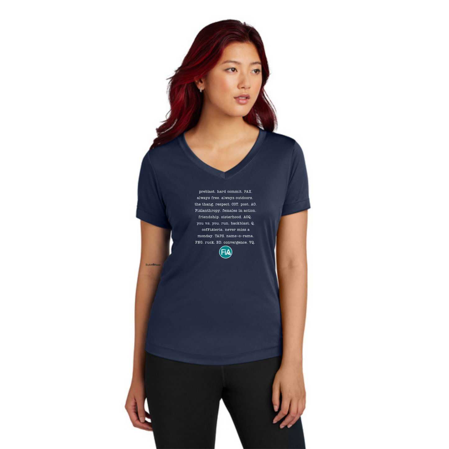 FiA Mode - Ladies V-Neck Short Sleeve Performance Tee