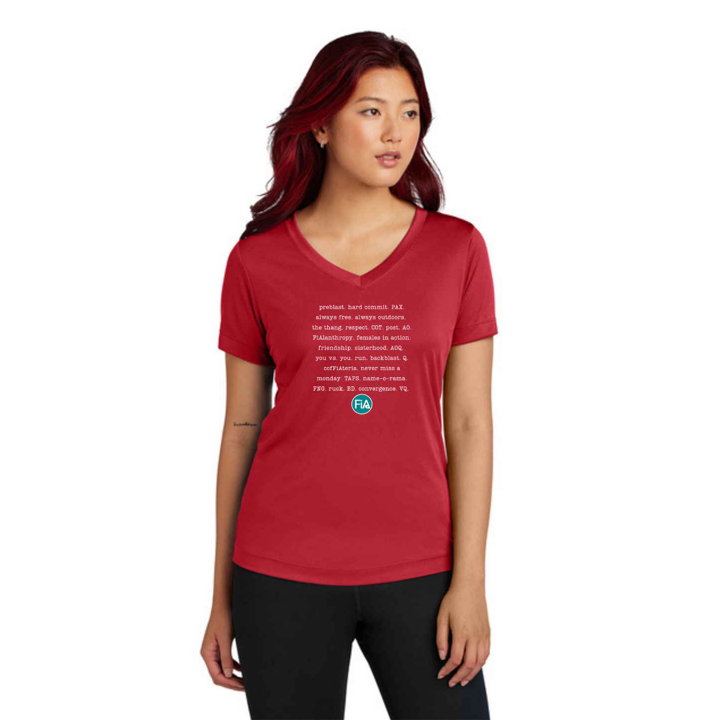 FiA Mode - Ladies V-Neck Short Sleeve Performance Tee