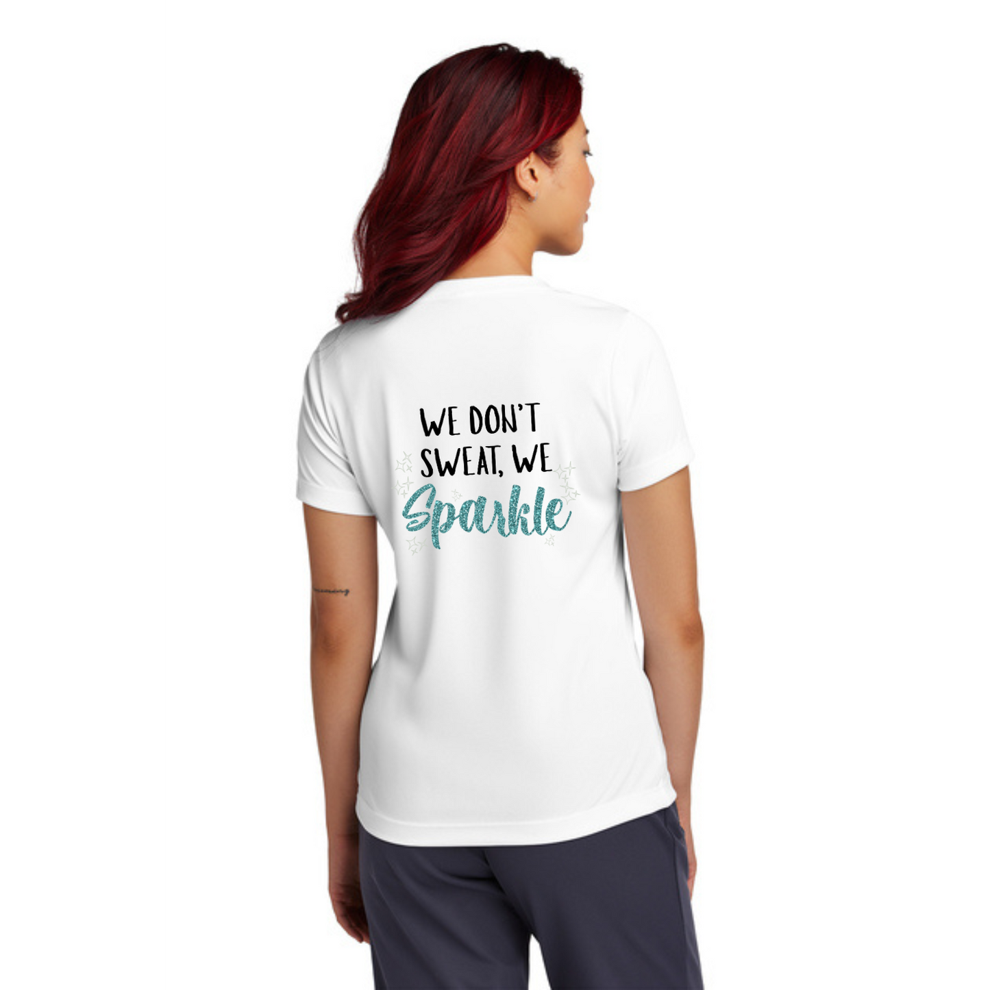We Don't Sweat, We Sparkle NEON - Sport Tek V-Neck Short Sleeve Performance Tee