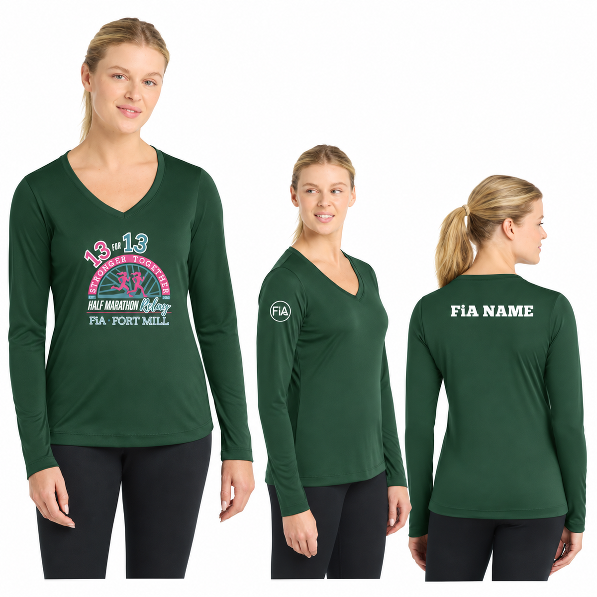 SC Fort Mill Relay LST353LS in ForestGreen, decorated front, back, and FiA placement