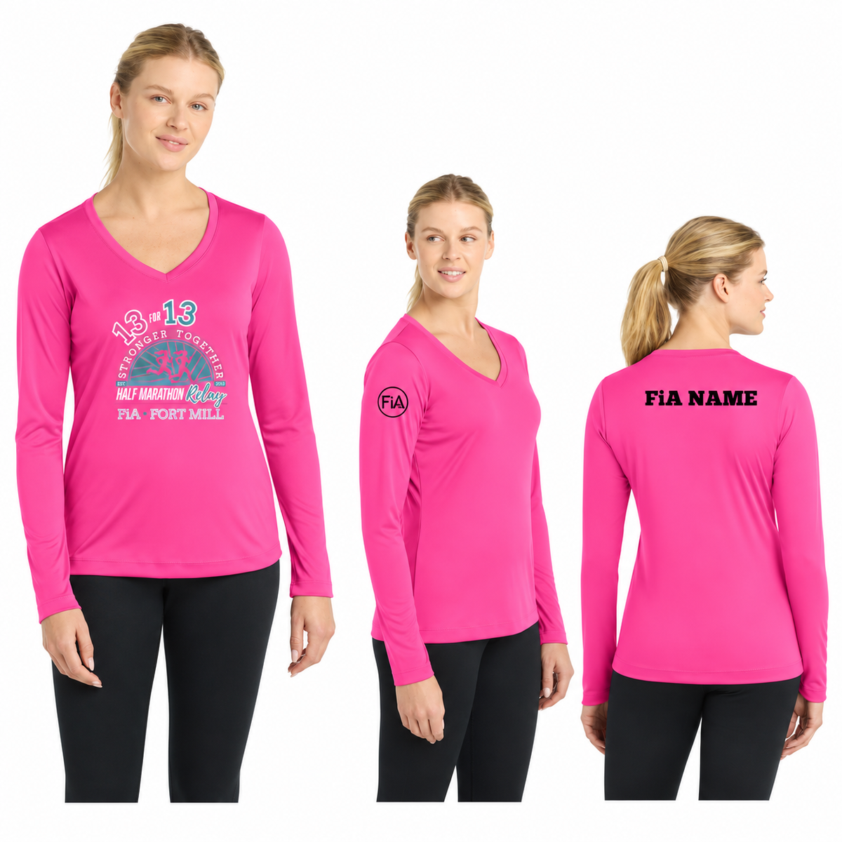 SC Fort Mill Relay LST353LS in NeonPink, decorated front, back, and FiA placement