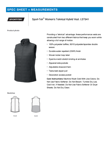 FiA - Embroidered SportTek Women’s Teknical Hybrid Vest