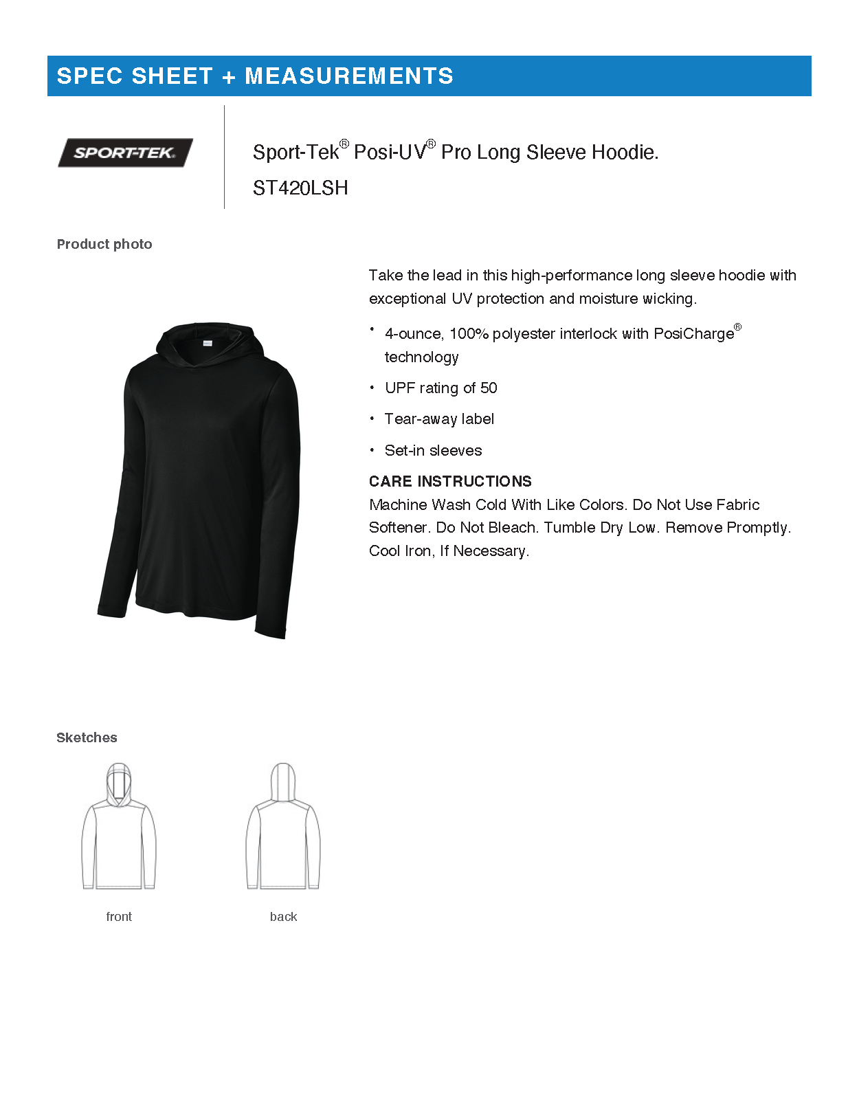 FiA Gear Sport-Tek Posi-UV Pro Long Sleeve Hoodie