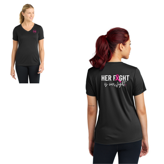 Her Fight is Our Fight - Sport Tek V-Neck Short Sleeve Performance Tee