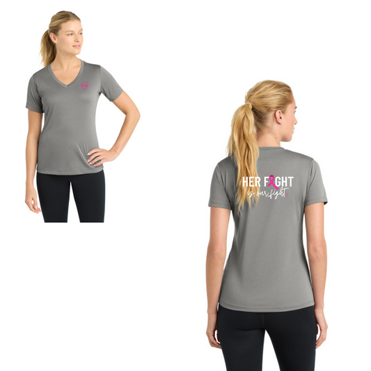 Her Fight is Our Fight - Sport Tek V-Neck Short Sleeve Performance Tee