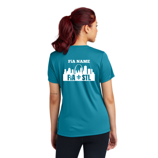 St. Louis, MO- PERSONALIZED Sport Tek V-Neck Short Sleeve Performance Tee