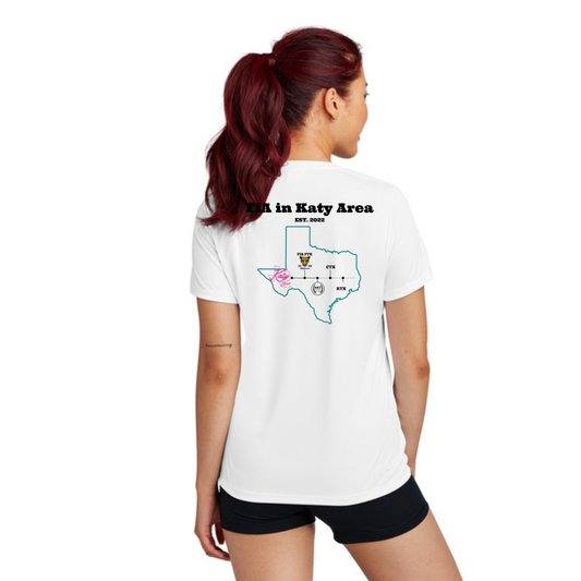 Katy FiA Anniversary - NEON PERSONALIZED Sport Tek V-Neck Short Sleeve Performance Tee