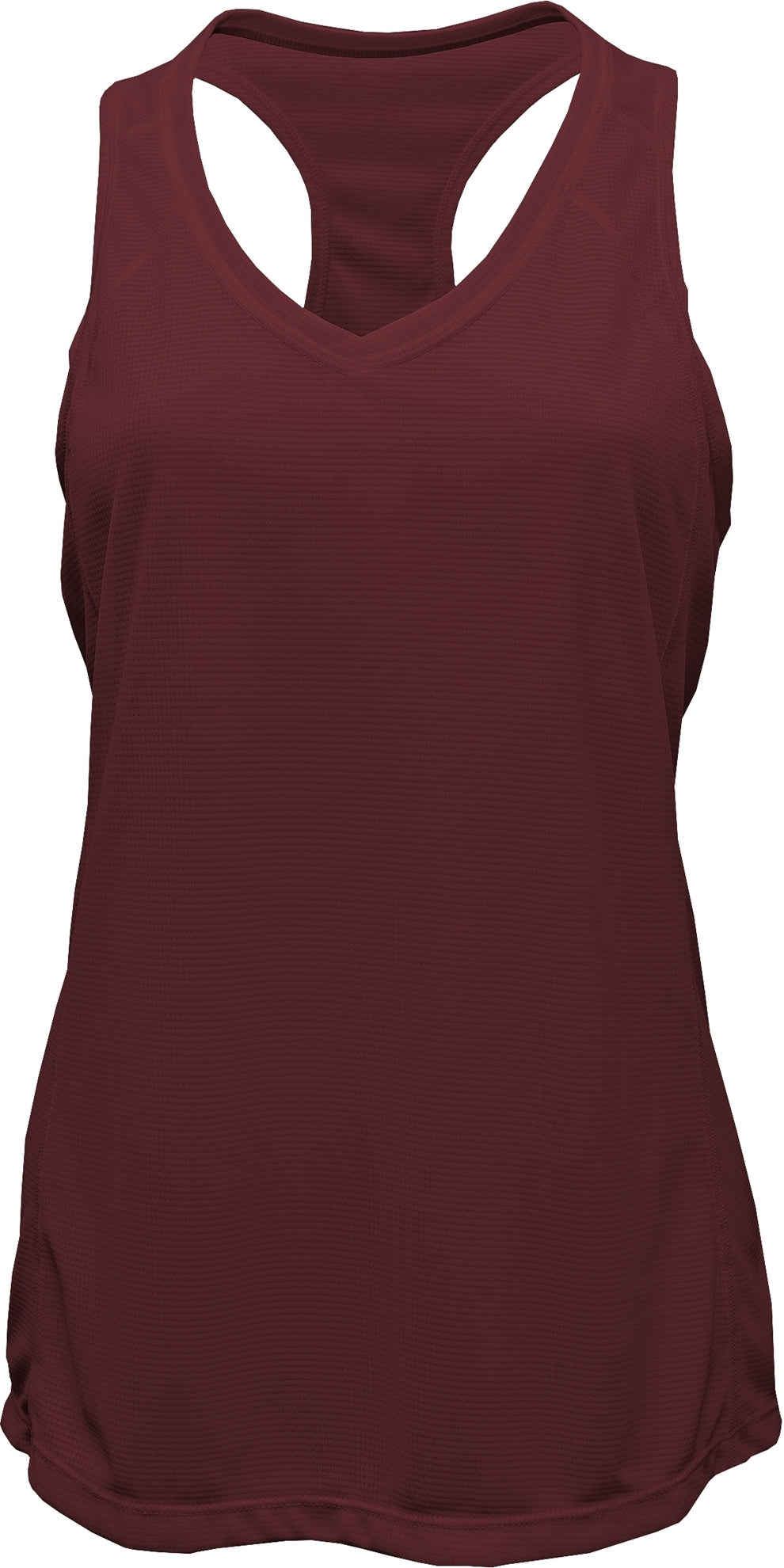 V-Neck Racerback Tank Top — Maroon blank garment color reference; includes FiA Always front design