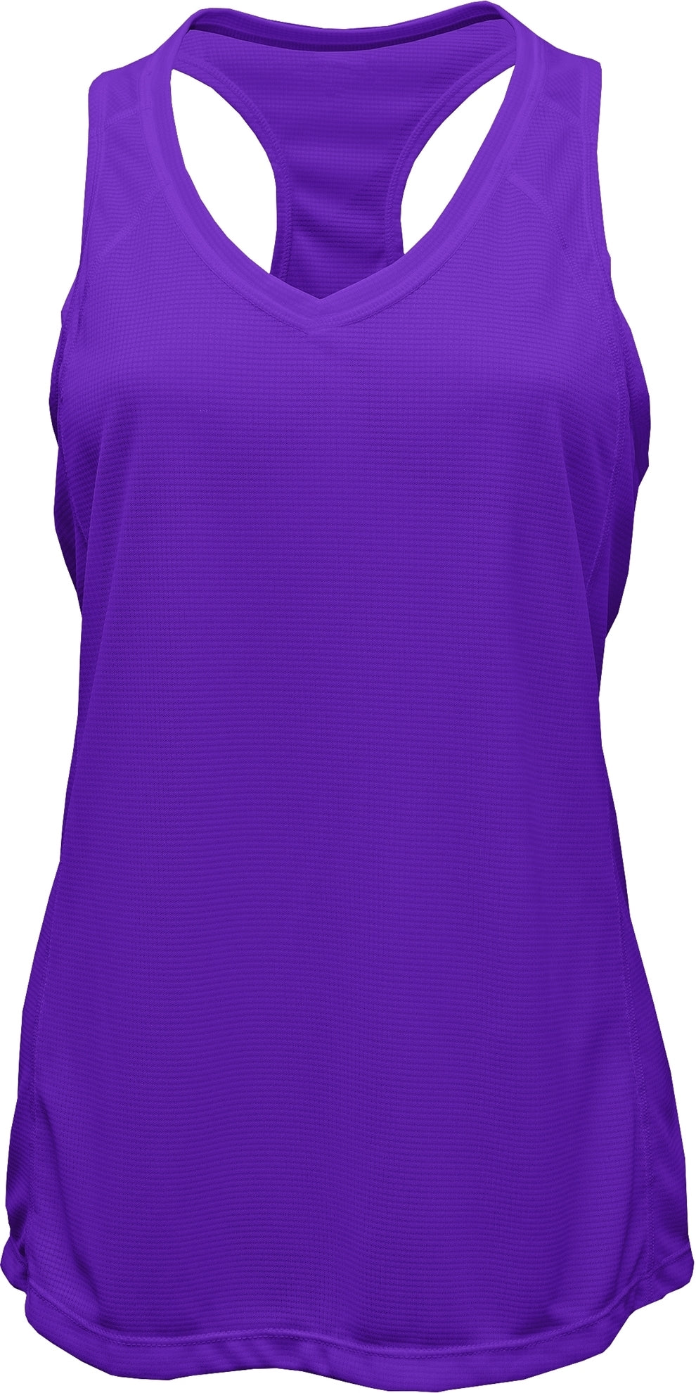 V-Neck Racerback Tank Top — Purple blank garment color reference; includes FiA Always front design