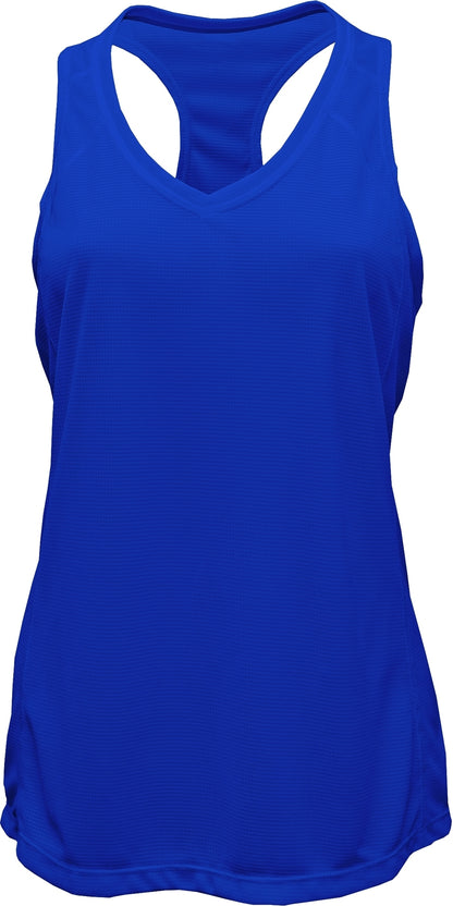 V-Neck Racerback Tank Top — Royal blank garment color reference; includes FiA Always front design