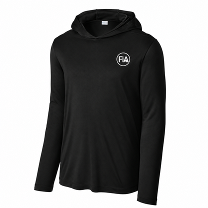 FiA Gear Sport-Tek ST420LSH Black — front with compact left-chest FiA logo
