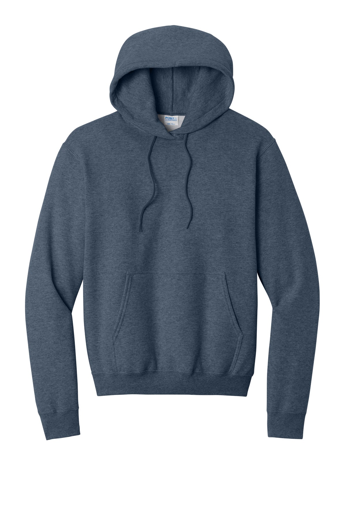 Core Fleece Hooded Sweatshirt in Heather Navy — official garment color, front view