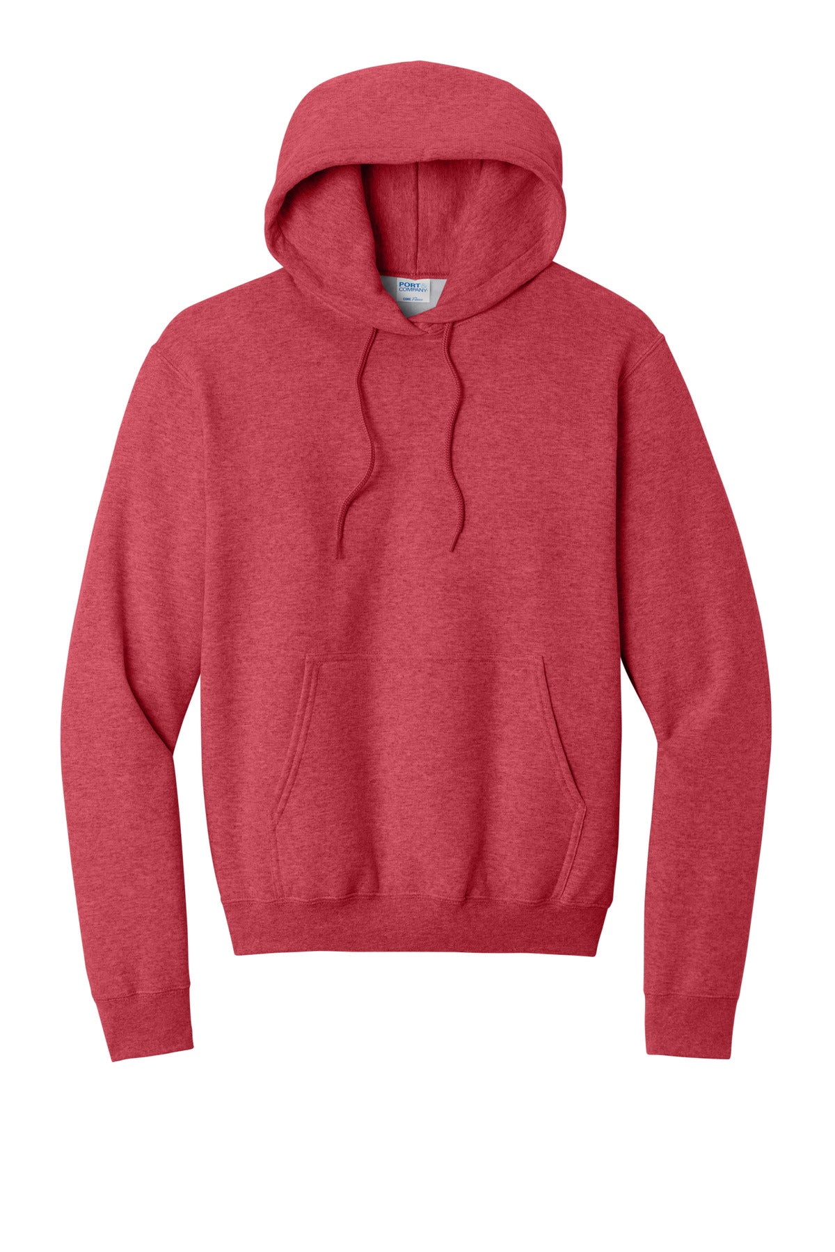 Core Fleece Hooded Sweatshirt in Heather Red — official garment color, front view