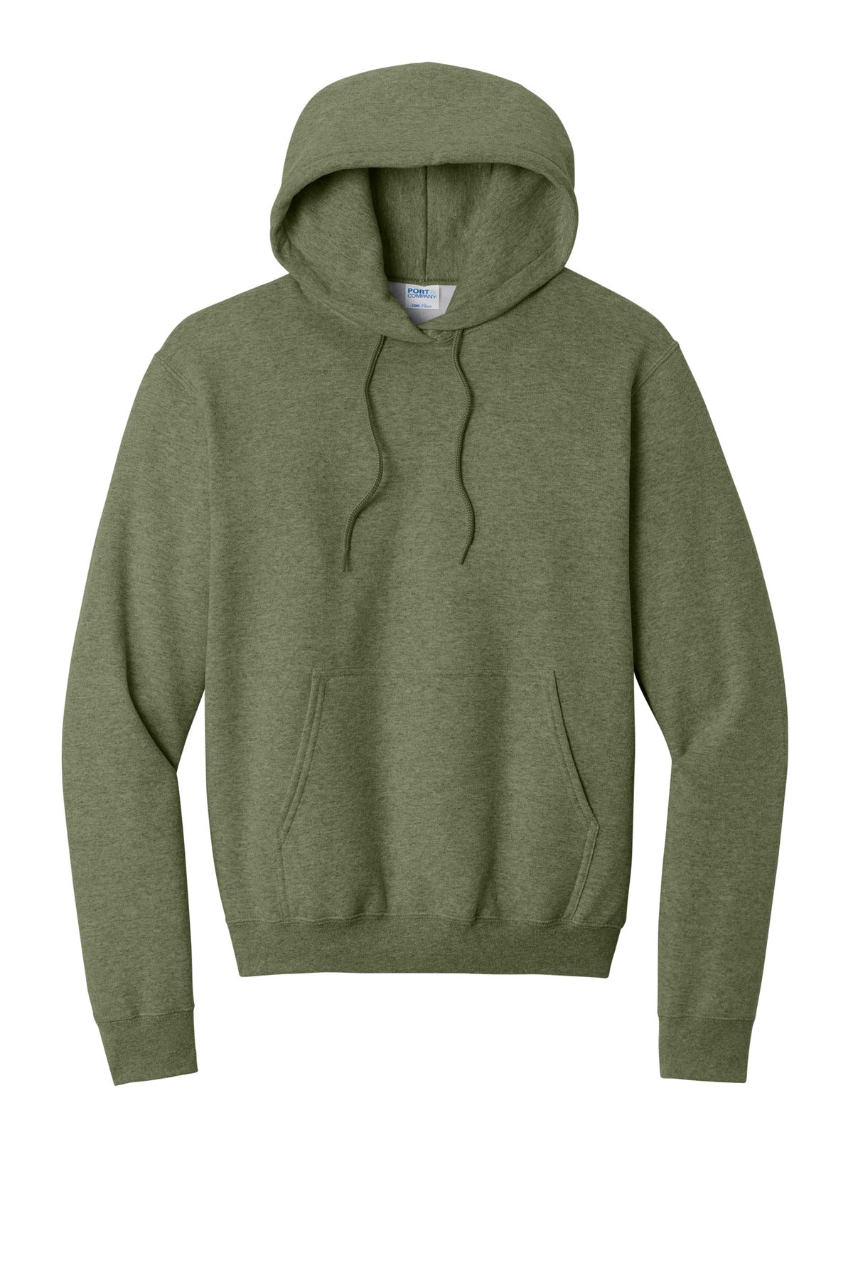 Core Fleece Hooded Sweatshirt in Olive Drab Green Heather — official garment color, front view